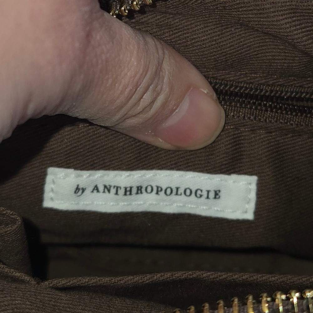 Anthropologie OS Woven Hand Bag Women Chocolate Brown Braided Mini Hobo Bag - Picture 2 of 13